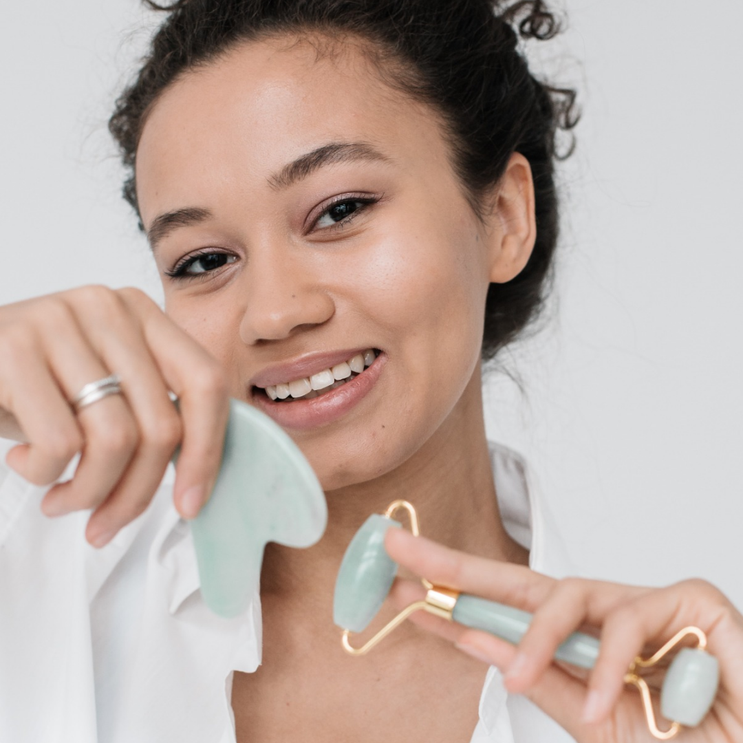 Facial tools using Caithy Organics skincare